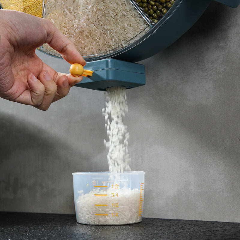 Wall-Mounted Grain Dispenser Compartments Dry Food Dispenser Rotating Cereal For Kitchen Gadget - Quirky Cozy
