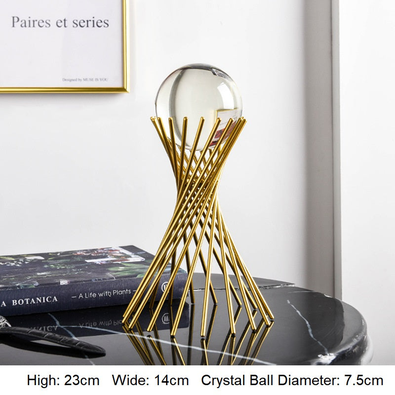 Golden Luxury Modern Metal Crystal Ball Crafts Ornament Living Room Home Decoration Accessories - Quirky Cozy